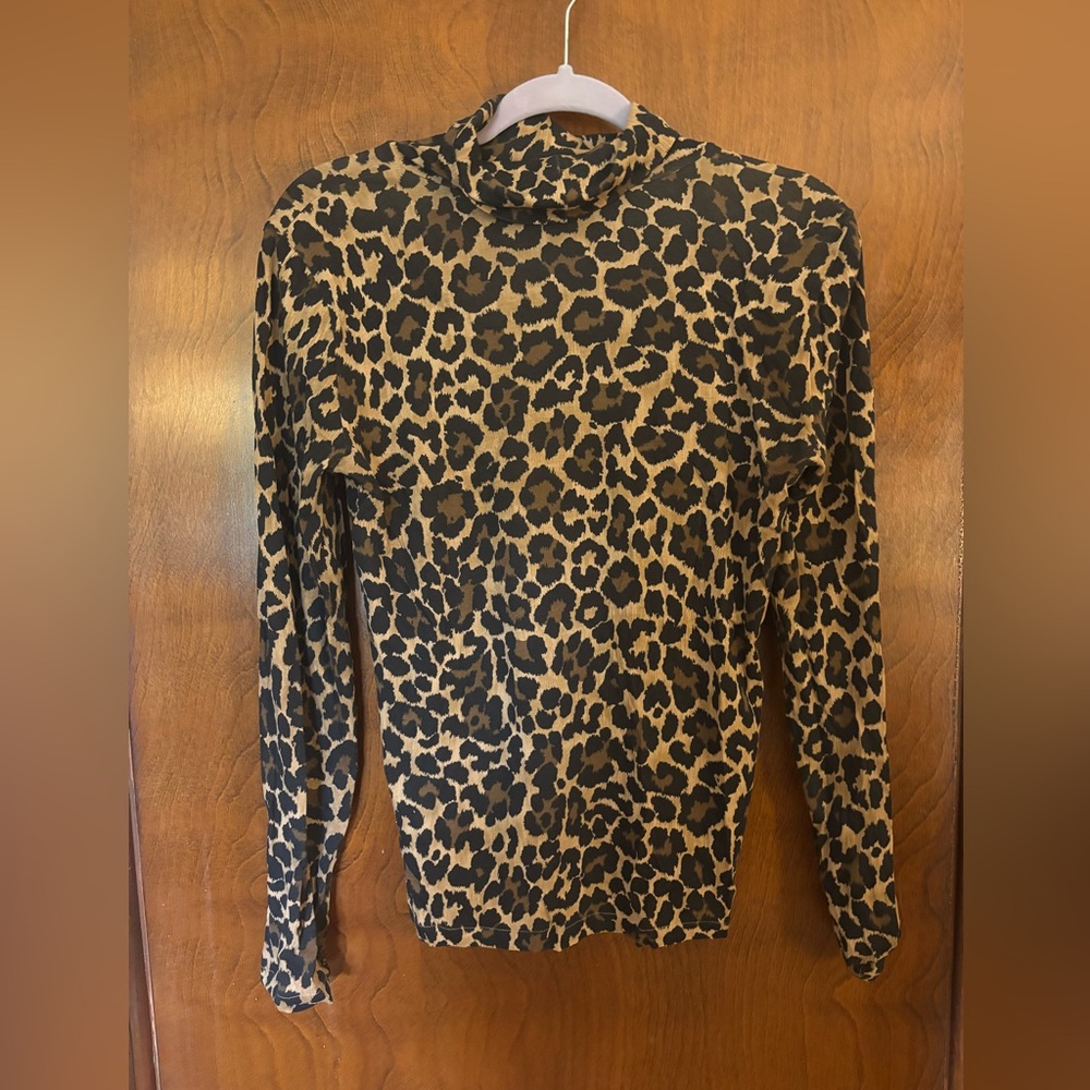 J. Crew Leopard Print Turtleneck Mock neck Top Size M